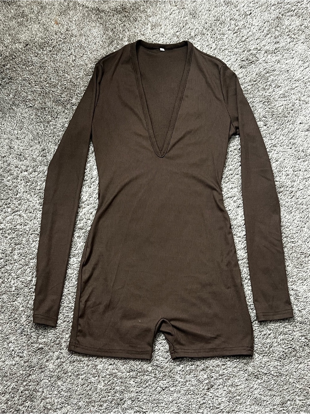 Women’s Deep V-Neck Long Sleeve Brown Bodysuit